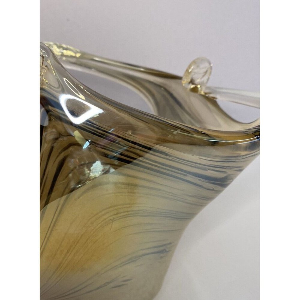 Lavorazione Arte Murano Art Glass Basket Candy Dish Iridescent Gold Black Swirl - Picture 9 of 12